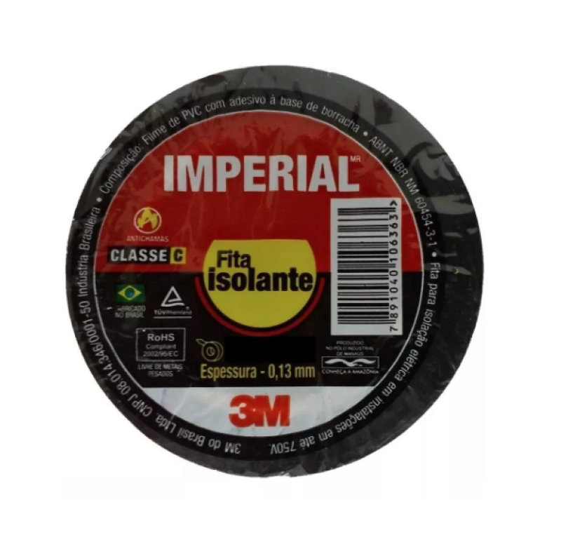 Fitas Isolante Imperial Preta Slim 18mmX20m 3M