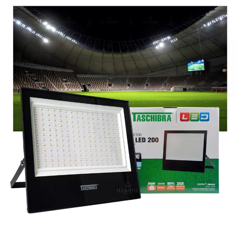 Refletor Led Slim 200W 6500k Bivolt Preto Taschibra