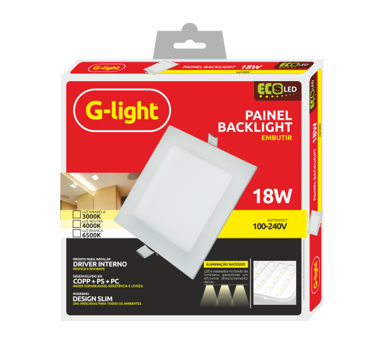 Painel Led Quadrado Embutir 18W 6500k - G-light